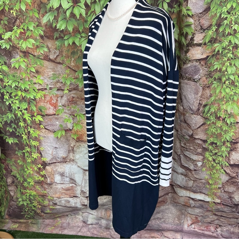 CABI Navy and White Nautical Stripe Long Ling Cardigan, M - Picture 3 of 9